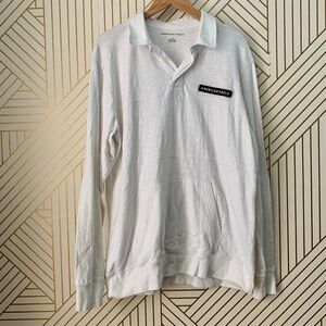 American eagle 100% cotton patch collared white polo long sleeve tee L